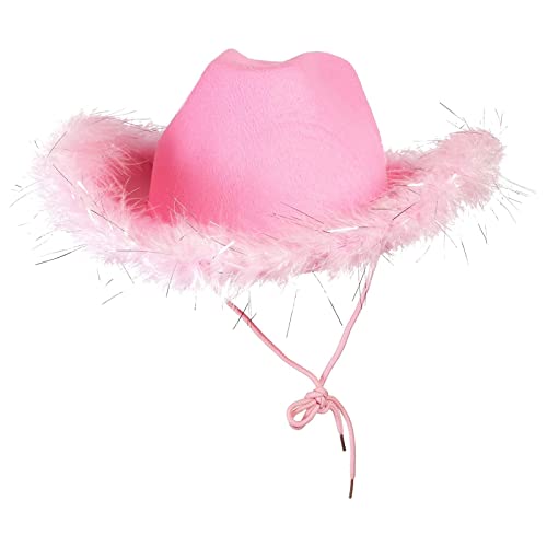 Juvolicious Hot Pink Cowboy Hat For Men And Women With Feathers, Western Felt Fluffy Cowgirl Hat For Halloween Costume, Dress Up Birthday, Bachelorette, And Bachelor Party Accessories #TOP5