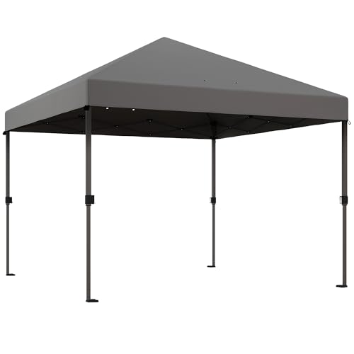 Outsunny 3 x 3(m) Pop Up Gazebo, 1 Person Easay Setup Marquee Party Tent with 1-Button Push, Adjustable Straight Legs, Wheeled Bag, Stakes, Ropes, Sandbags, Instant Shelter, Grey
