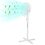 shine planet Stand Fan, 90° Oscillation, 3 Speeds, 3 Modes, Adjustable Height, Ideal for Home, Bedroom or Office, Remote Control, White (wood-FS40-3-white)