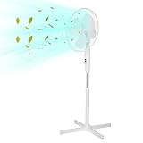 shine planet Stand Fan, 90° Oscillation, 3 Speeds, 3 Modes, Adjustable Height, Ideal for Home, Bedroom or Office, Remote Control, White (wood-FS40-3-white)