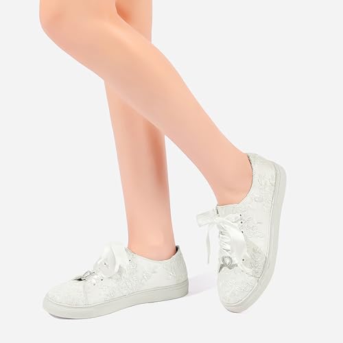 A580-01LS Wedding Shoes Lace Bridal Sneakers Comfortable Bridal Tennis Shoes Bride Flats3