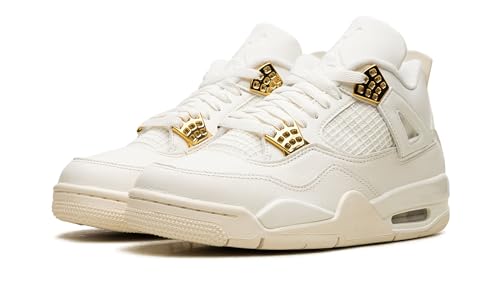 NIKE Air Jordan 4 Retro Womens-Size 9, Sail/Metallic Gold-black