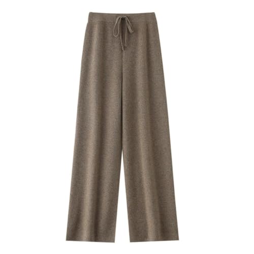Women's Wide Leg Knit Pants Elastic Waist Relaxed Office Trousers (Camel,Large)