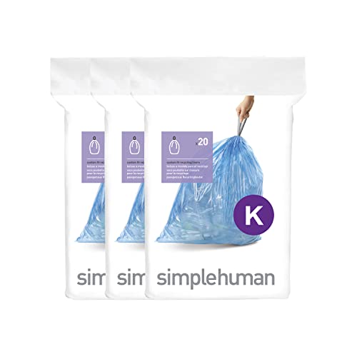 simplehuman Code K 60 Count, Genuine Custom Fit Liners, Drawstring Trash Bags in Dispenser Packs, 35-45 Liter / 9.2-12 Gallon, Blue by simplehuman - Used condition - US$17.16