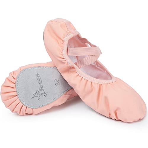 Zapatillas de Ballet Danza Canvas Suela Entera de Cuero Antideslizante Calzado de Danza y Gimnasia para Niña y Mujer Adultos (Rosa, Numeric_32)