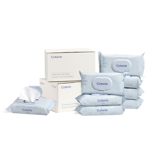 Coterie Baby Wipes, 8 Packs, 448 Count, Unscented Wipes, 99% Purified Water, Plastic-Free & Plant-Based Fibers, Fragrance Free Hypoallergenic Sensitive Skin Baby Essentials, Clean Ingredients