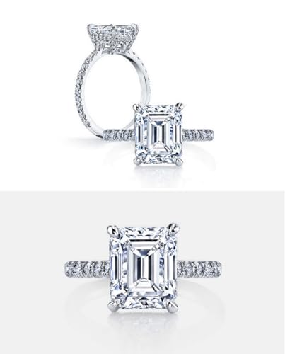 4 Carat Moissanite Diamond Ring, Engagement Rings for Women, Vintage Wedding Bands, Promise Ring, Emerald Cut 4ct D Color VVS1, S925 Sterling Silver with 18K White Gold Plated3