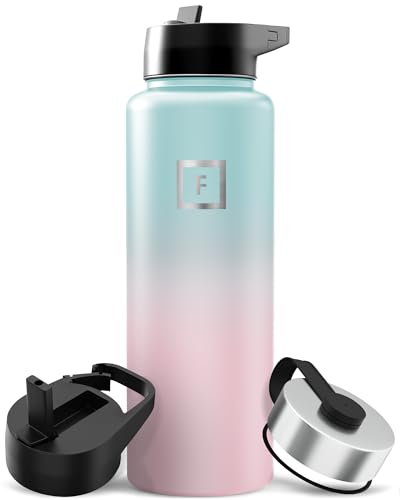 Insulated Water Bottle with Straw - 22/32/40/64 oz with 3 Lids - Stainless Steel Double Walled Camping & Hiking Hydration Flask - Vacuum Leak Proof BPA Free - Travel Sports Gym