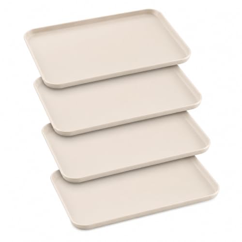 Image of 4 Pcs Beige Serving Platter Set, 30.5 x 22 x 1.7 cm Large Plastic Trays