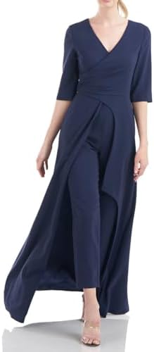 Kay Unger V-Neck 3/4 Sleeve Solid Zipper Back Full-Length Skirt w...