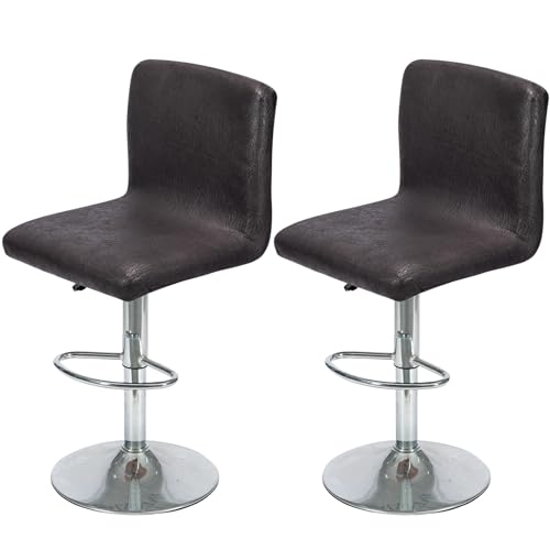 Image of FUANGUI Bar Stool Covers Set of 2, Faux Leather Looking Stretch Bar Stool Chair Cover Slipcovers, Counter Stool Bar Chair Covers for Kitchen Pub Dining Room Retro Style Home Deco- Black