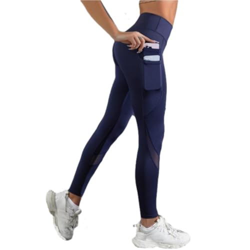 ZERAOKE Women's High Waist Fitness Workout Leggings with Pockets,Butt Lifting Stretch Yoga Pants for Running Gym Pilates-Navy Blue-XL