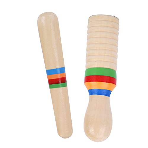 Kleines Holz Fisch förmiges Guiro Instrument, 2 Sets Holzschaber Guiro Sound Tube Musikalisches Schlaginstrument Guiro Fisch Musical für Kinder Kinderspielzeug