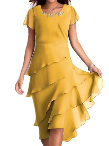 BIVENANT Womens Flowy Chiffon TieYellow Cocktail Dress Ladies Yellow Summer