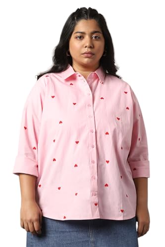 Image of HIGH Star Oversized Embroidered Cotton Shirt for Women | Stylish Tops for Women | Comfortable and Trendy Casual Shirt
