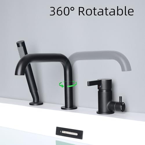 Grifo para bañera romano con rociador, montaje en cubierta, caño rotativo de latón de alta capacidad, acabado negro mate, modelo 5YMK miniatura 2