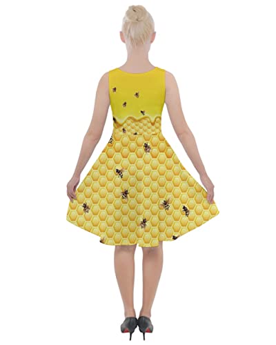 Cowcow Womens Bee Honeycombs Insect Knee Length Skater Dress With Pockets - Xl #TOP1