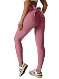 iloveSIA High Waisted Leggings for Women Girl Bow Tie Casual Leggings Ruched Stretch Pants Bean Pink M