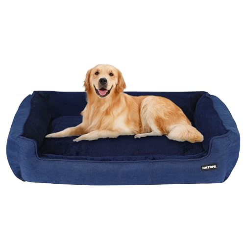 HMTOPE Hundebett, Hundesofa, Hundekissen, Hundekörbchen Abnehmbar und waschbar, Navyblau, 110 x 86 x 26 cm