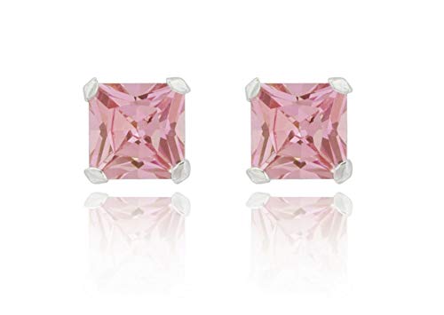 Image of Sterling Silver Princess Cut 0.80ct / 1.52ct / 2.06ct Pink Sapphire Stud Earrings (925) (4)