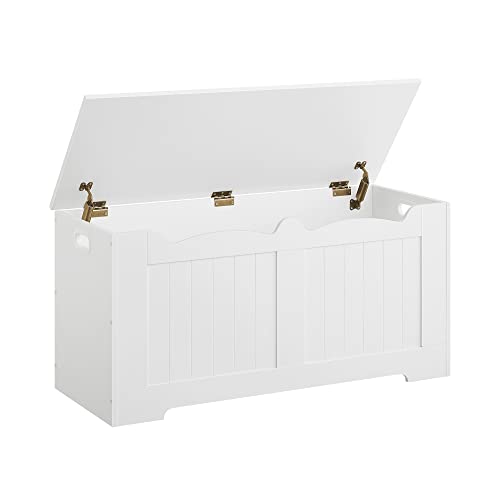 Hzuaneri 39.4" Storage Lift-Top Organizer, Wooden Storage Bench, Storage Trunk With 2 Safety Hinge, Toy Chest Box, Shoe Bench For Entryway, Bedroom, Living Room, White #TOP1