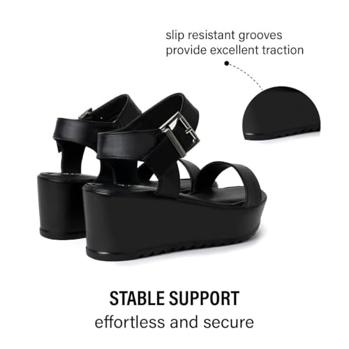 J.Adams Surf Platform Sandals – Women's Open Toe Chunky Low Mid Heel Wide Summer Block Flatform Espadrille Wedge – Comfortable Casual Walking Vegan Jelly Flat Shoes with Adjustable Ankle Strap and Lug Sole4