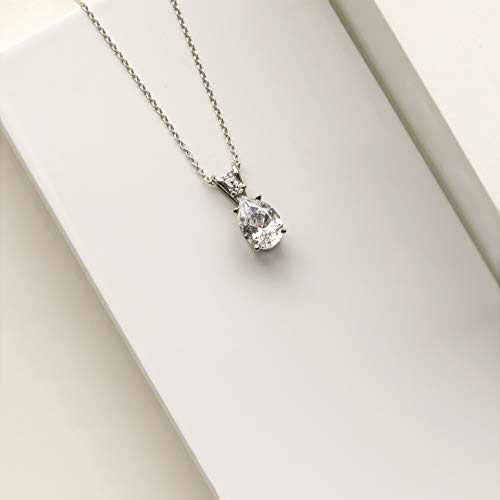 Bhumi Gems 3Ct Pear Cut Colorless Moissanite Necklace For Women,18 Inch Chain, Silver Necklace Moissanite Pendant, Wedding Moissanite Pendant Necklace,Women's Jewelry Pendant Chain, Solitaire Pendant #TOP2