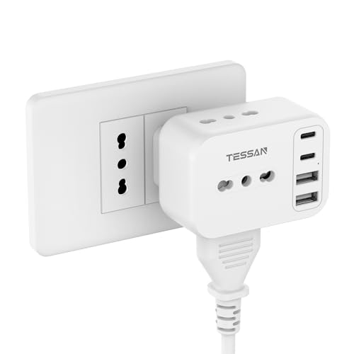 TESSAN Presa Multipla Salvaspazio da 13A, Multipresa con 4 Porte USB, 7 in 1 Multipresa da Parete, 3250W Caricabatterie...