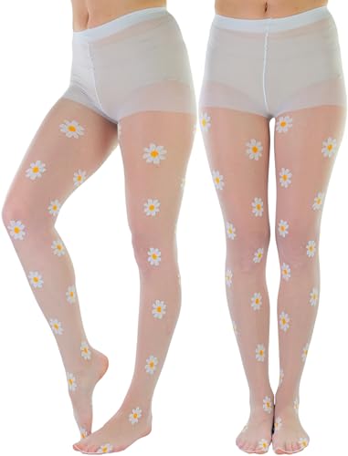 Image of ToBeInStyle Women's Sheer Fashion Ankle Socks & Pantyhose w /Springtime Daisy Design