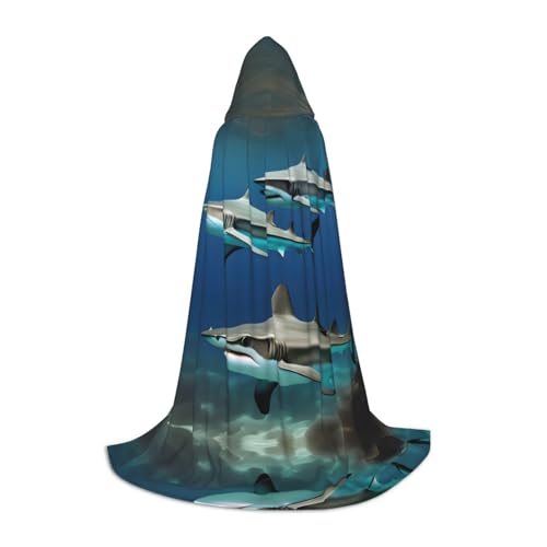 Edwal Hammerhead Sharks Print Hooded Cloak,Unisex Cape,Witch Wizard Cape,Vampire Cape For Halloween Cosplay Costumes
