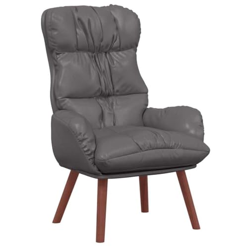 vidaXL Sillón Moderno Gris con tapizado de Cuero Suave, diseño ergonómico para Asientos Interiores, Silla cómoda para relajación y Lectura, y Muebles para la Sala.