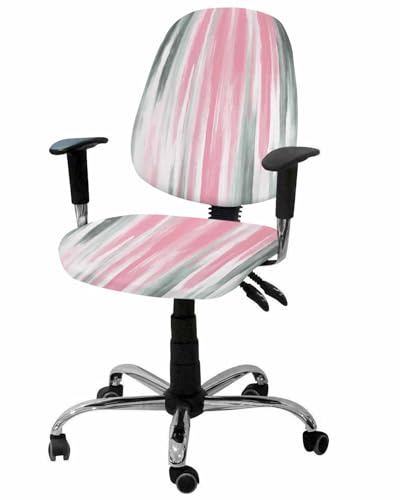 Pink Gray 2 Pieces Computer Office Chair Covers Set,Stretchable Desk Rotating Chair Seat Cushion Slipcover Back Covers,Contemporary Abstract Gradient Aesthetic Slipcover Back Cover,Protectors Cover