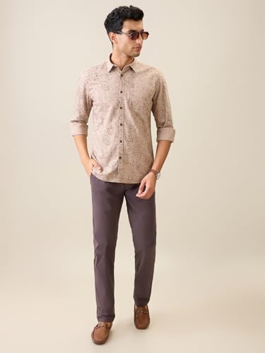 Image of Parx Men Slim Fit Print Pattern Pure Cotton Semi Cutaway Collar Full Sleeve Casual Shirt