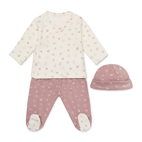 TOUS BABY – Set 3 piezas Primera puesta; Camiseta, polaina y gorrito para tu Bebé. (B.Bear-1702 Rosa, 1 Mes)