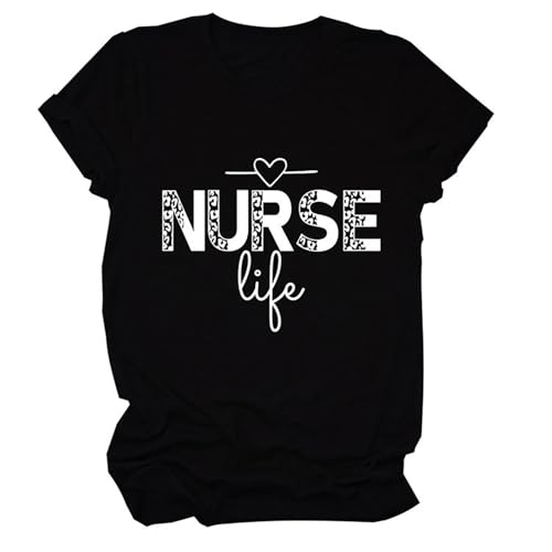 WERYSMGK Nurse Life Tshirt for Women RN Registered Nurse Shirt Leopard Graphic Nursing Tees Casual Short Sleeve Tops (Black,3XL)
