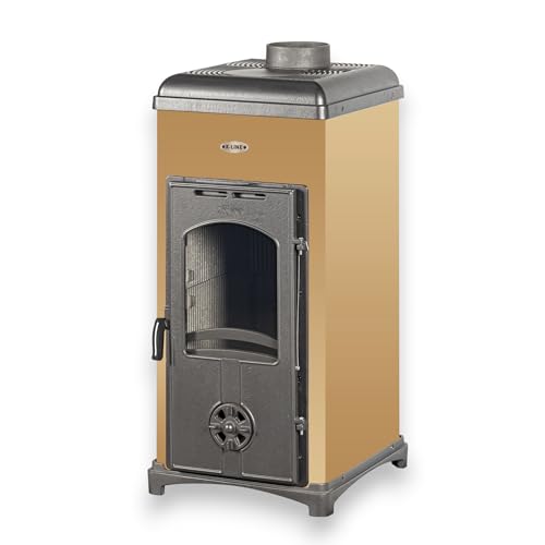 Briconess Estufa de leña de 6,3 kW con estructura de acero e interiores de hierro fundido, placa radiante K2