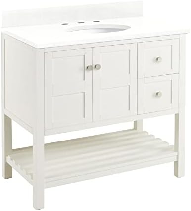 Signature Hardware 463156 Olsen 36" Free Standing Single Vanity Cabinet Set with Wood Cabinet, Stone Vanity Top and Oval Undermount Sink - 8" Faucet Holes