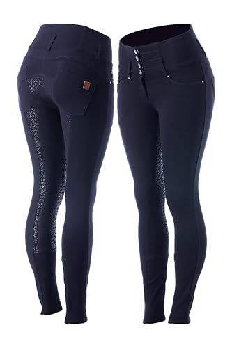 Horze Pantalones De Montar Tara Para Mujer Con Asiento Completo Y Cintura Extra Alta, Todas Las Tallas, Azul, 40 Horze Pantalones De Montar Tara Para Mujer Con Asiento Completo Y Cintura Extra Alta, Todas Las Tallas, Azul, 40
