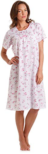 Ladies Poly Cotton Floral Short Sleeve Nightdresses by Lady Olga from 22-24 Pink