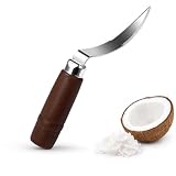 DOITOOL Coconut Meat Removal Tool Stainless Steel Fresh Coconut Scraper Knife with Ergonomic Wood Handle for Raw Shell Extraction and Manual Opener