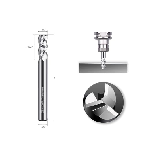 Image of 3 Flute Carbide Square End Mill for CNC Milling - 1 /4 inch Diameter, 1 /4 inch Shank, 3 inch Overall Length, 0.75 inch Length of Cut, Uncoated, High-Speed Milling Cutter for Aluminum and Non-Ferrous Metals