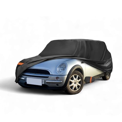 A ABSOPRO Copertura Auto per Mini Hatch 2001-2006 PEVA Spunlace Cotone Esterno Copertura Auto Completa Impermeabile Antivento Sole Pioggia Neve Protezione con Cerniera Porta Passeggero Nero