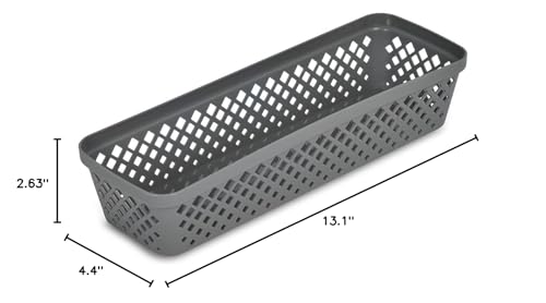 Image of Glad Plastic Storage Basket Set - Multipurpose Drawer Trays, Kitchen Pantry Containers, and Bathroom Bins - 6 Pack Narrow Organizers, Grey