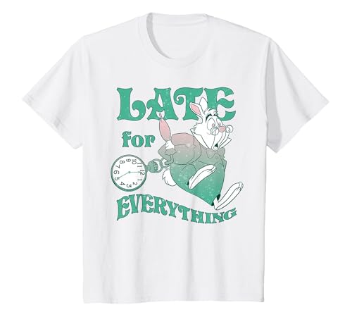 Image of Disney Alice In Wonderland Late For Everything T-Shirt, Youth, White, Medium
