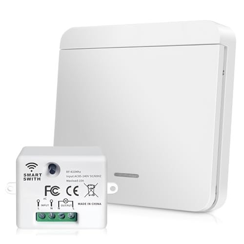 PRITOK Wireless Light Switch Kit: Portable Waterproof Wireless Switches, Self-powered Remote Control Switch, No Wiring No Battery for Lights Lamps Fans Appliances House Lighting