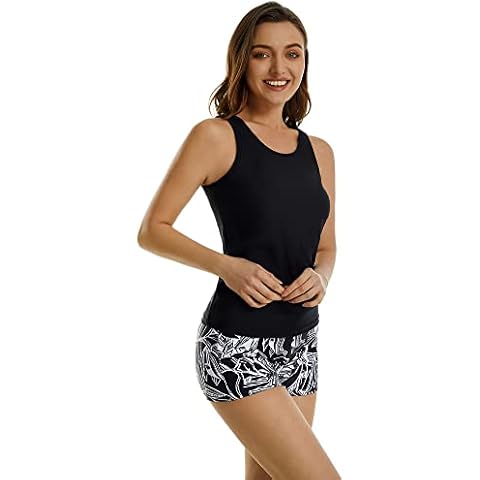 Modest Tankini Swimsuits for Women Two Piece Bathing Suits Floral Print Tank Top with Boyshorts Tummy Control Swimming Suits (4XL, S7) Cover