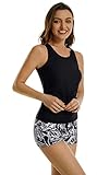 ShuoBeiter Bescheidene Tankini-Badeanzüge für Frauen Zweiteilige Badeanzüge Tanktop mit Blumendruck mit Boyshorts Bauchkontrolle Schwimmanzügen (S, S7)