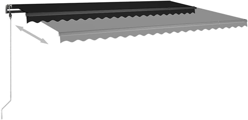 Diagram showing the awning extending and retracting with an arrow indicating movement.