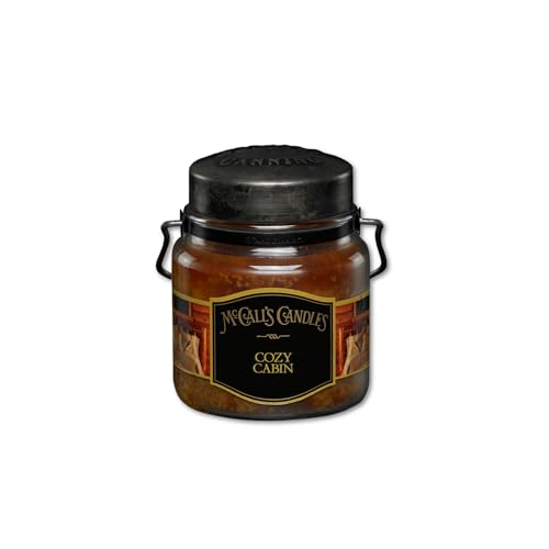 Image of McCall's Candles | Cozy Cabin | 16 oz Two-Wick Scented Candle | USA-Poured | Vintage Rustic Jar with Carrying Handle | Cedar, Cinnamon & Vanilla Fragrance
