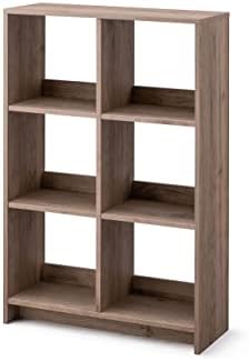 Iris Ohyama, Cube Bookcase/Wooden open shelving unit/Cabinet with 6 shelves/Wood Open Shelf, Easy assembly ,Modular, Office, Living Room,School - Wood Open Shelf - WOS-6 - Ash Brown